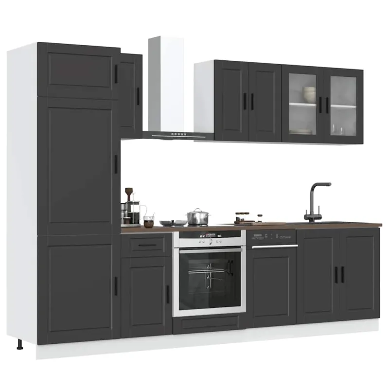 Virtuvinių spintelių komplektas, 8 dalių, Porto, juoda