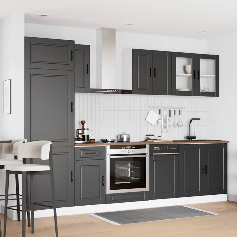 Virtuvinių spintelių komplektas, 8 dalių, Porto, juoda