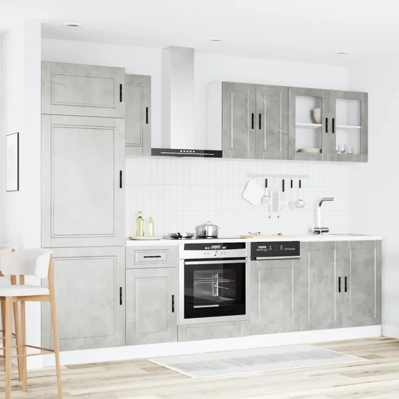 Virtuvinių spintelių komplektas, 8 dalių, Kalmar, betono pilka