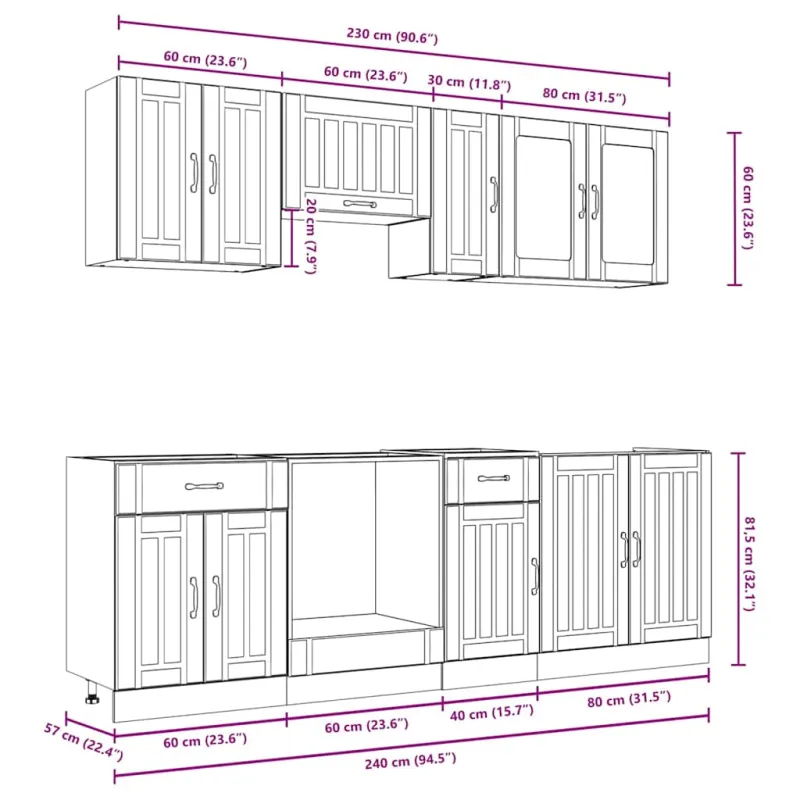 Virtuvinių spintelių komplektas, 8 dalių, Lucca, balta