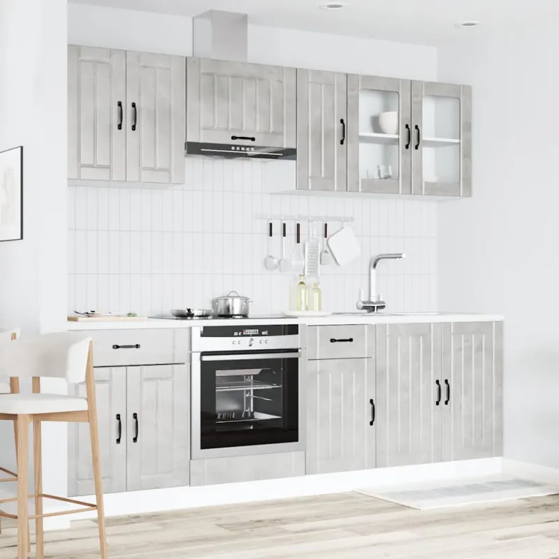 Virtuvinių spintelių komplektas, 8 dalių, Lucca, betono pilka