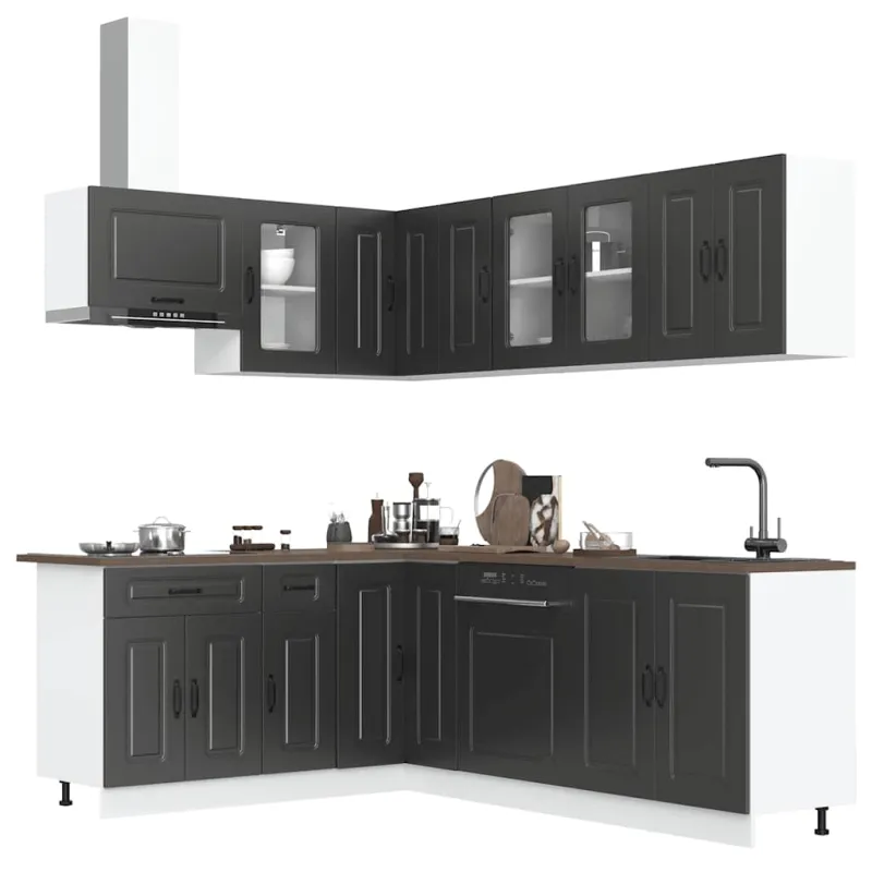 Virtuvinių spintelių komplektas, 11 dalių, Kalmar, juoda