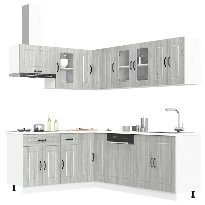 Virtuvinių spintelių komplektas, 11 dalių, Kalmar, pilka