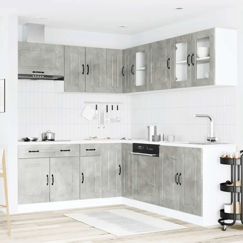 Virtuvinių spintelių komplektas, 11 dalių, Kalmar, betono pilka