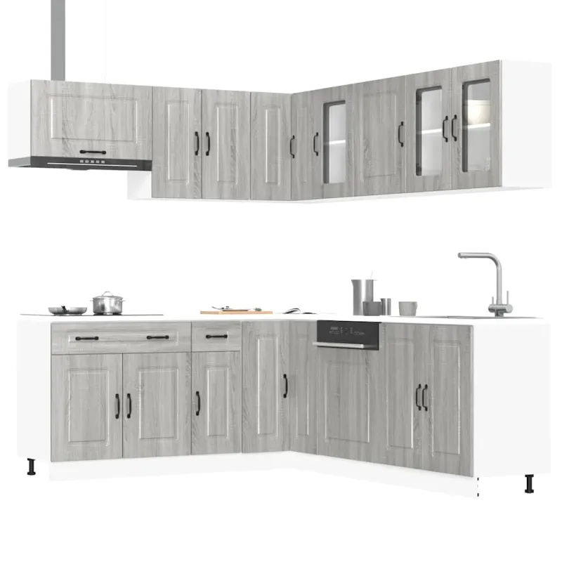 Virtuvinių spintelių komplektas, 11 dalių, Kalmar, pilka