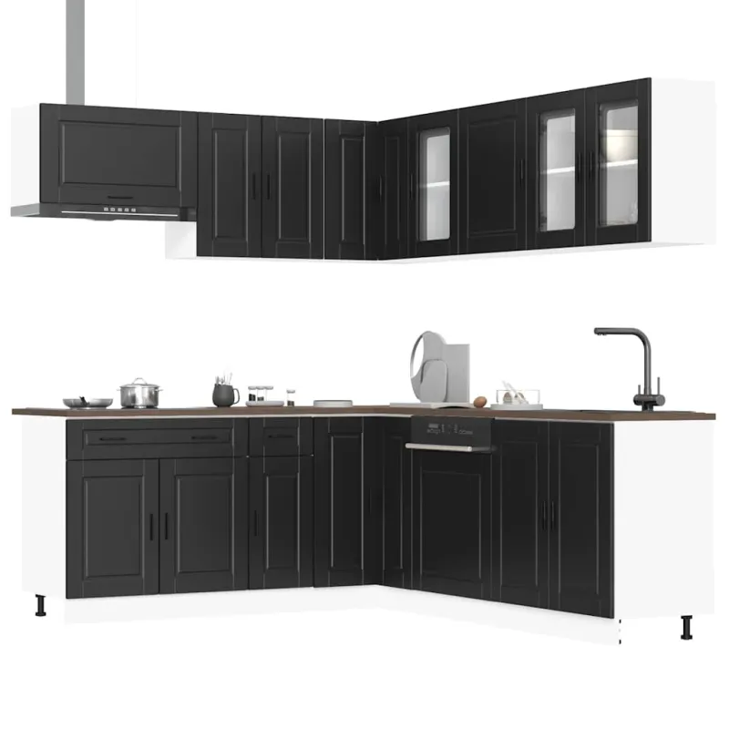 Virtuvinių spintelių komplektas, 11 dalių, Porto, juoda