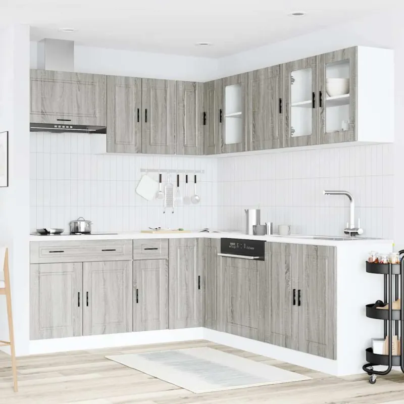 Virtuvinių spintelių komplektas, 11 dalių, Porto, pilka