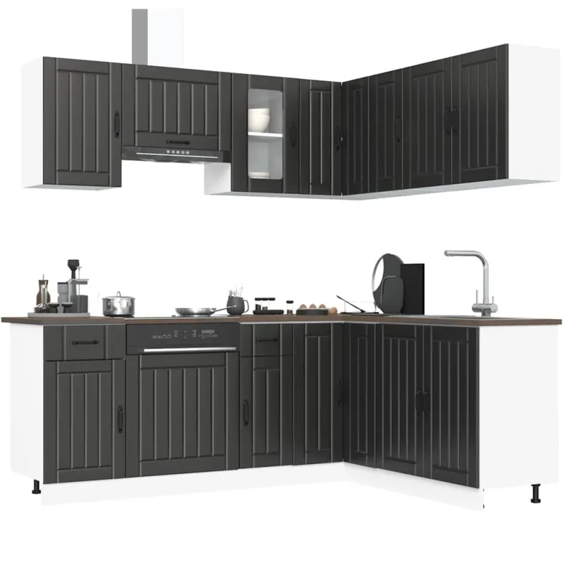 Virtuvinių spintelių komplektas, 11 dalių, Kalmar, juoda