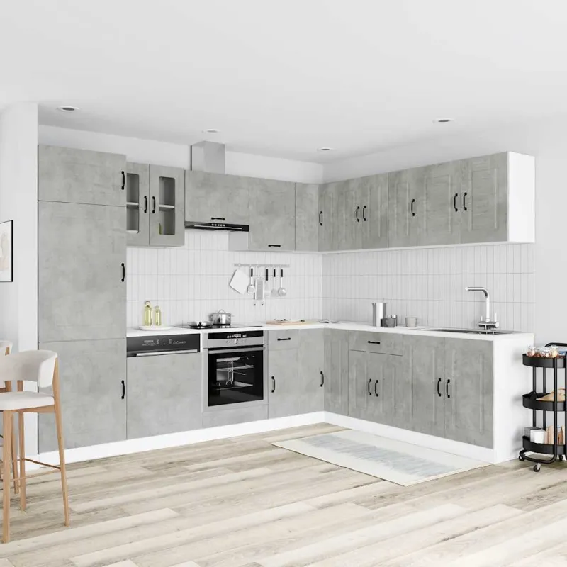 Virtuvinių spintelių komplektas, 14 dalių, Kalmar, betono pilka