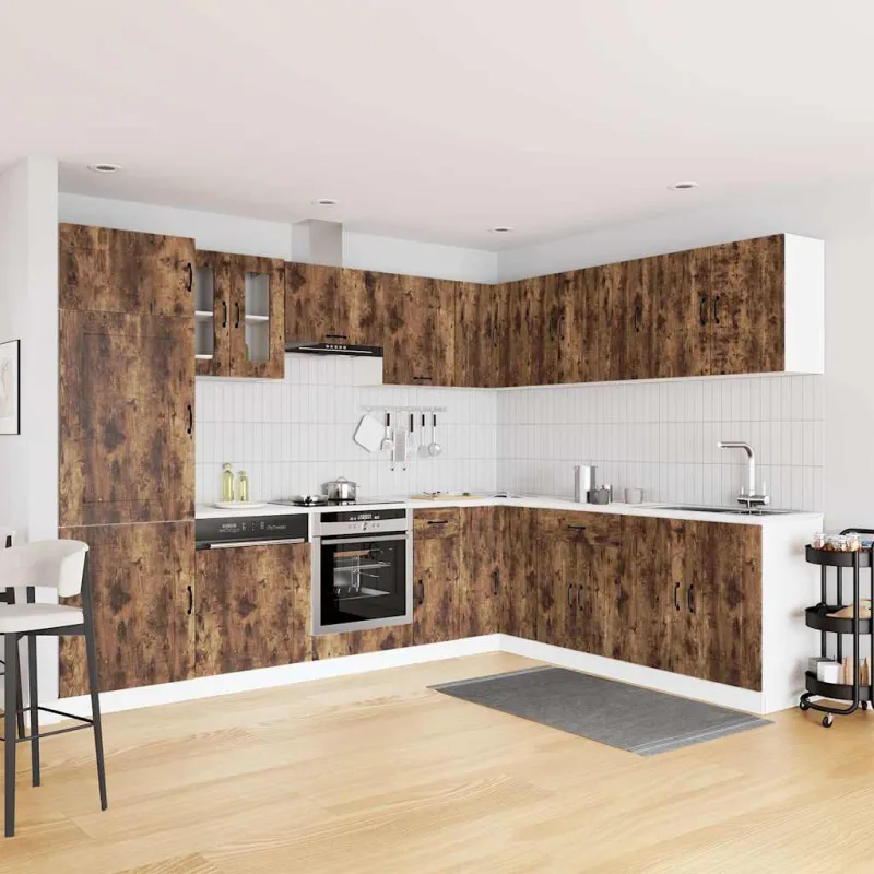 Virtuvinių spintelių komplektas, 14 dalių, Kalmar, dūminio