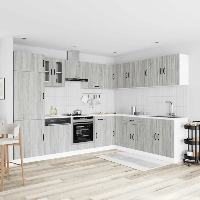 Virtuvinių spintelių komplektas, 14 dalių, Kalmar, pilka