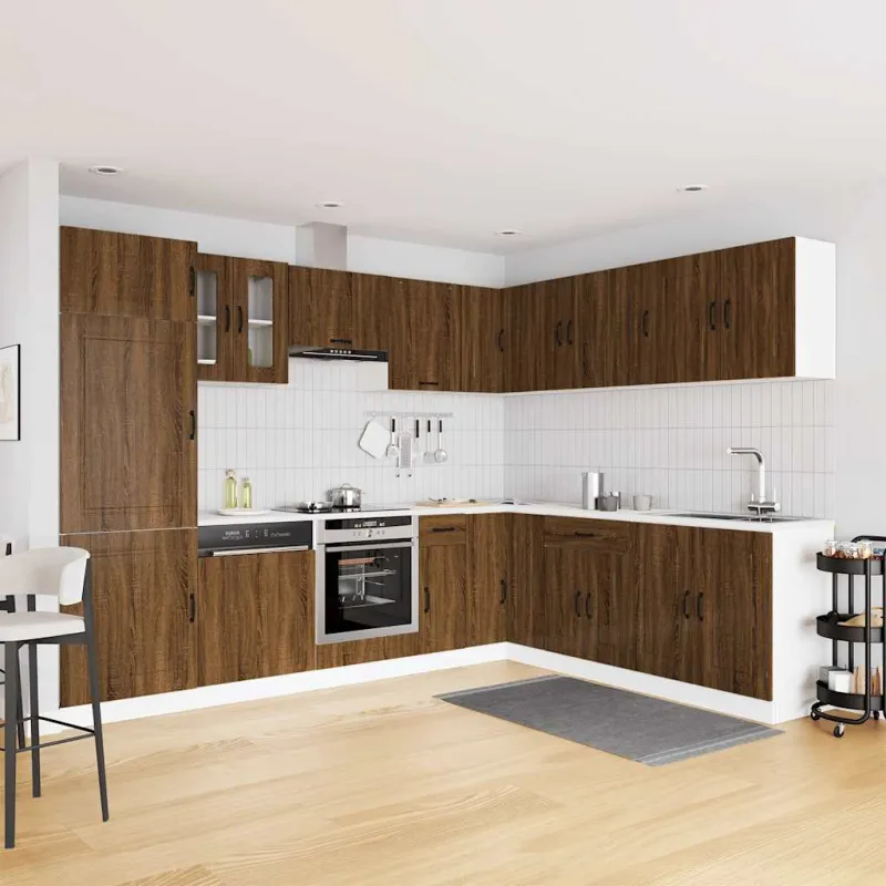 Virtuvinių spintelių komplektas, 14 dalių, Kalmar, ruda