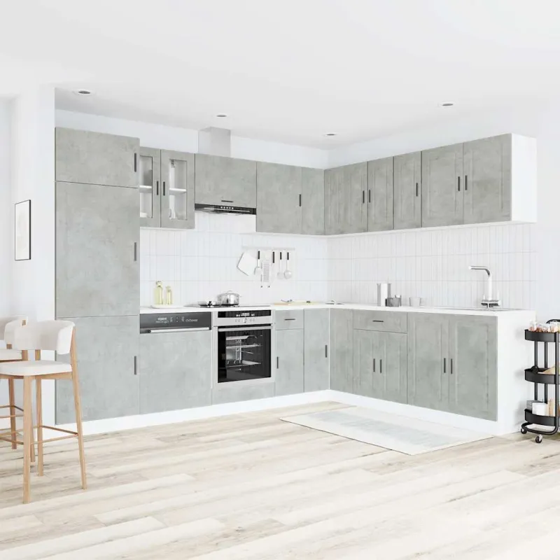 Virtuvinių spintelių komplektas, 14 dalių, Porto, betono pilka