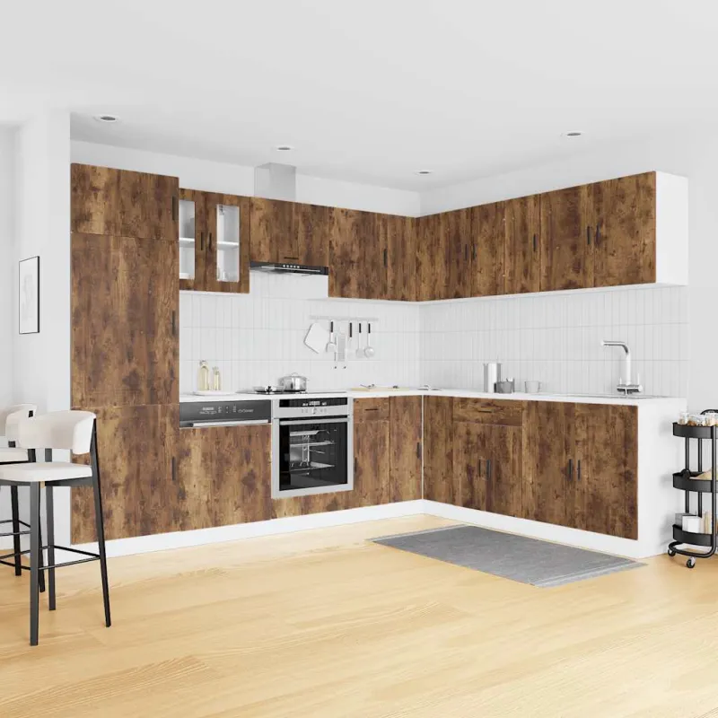 Virtuvinių spintelių komplektas, 14 dalių, Porto, dūminio