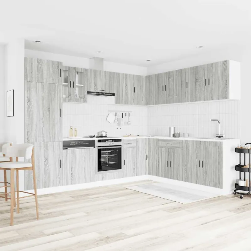 Virtuvinių spintelių komplektas, 14 dalių, Porto, pilka