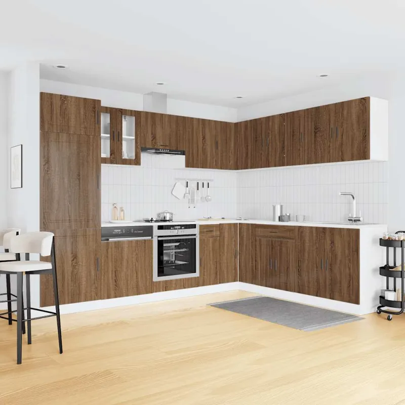 Virtuvinių spintelių komplektas, 14 dalių, Porto, ruda