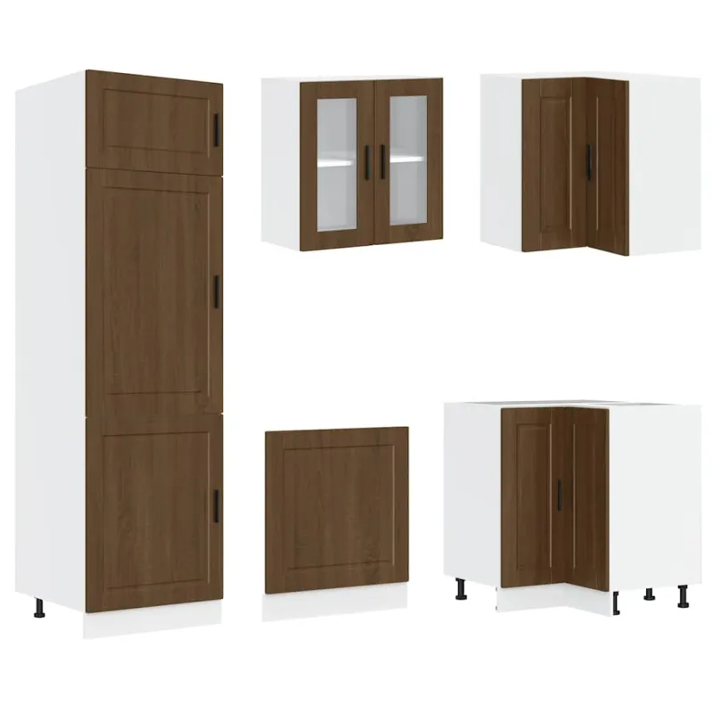 Virtuvinių spintelių komplektas, 14 dalių, Porto, ruda