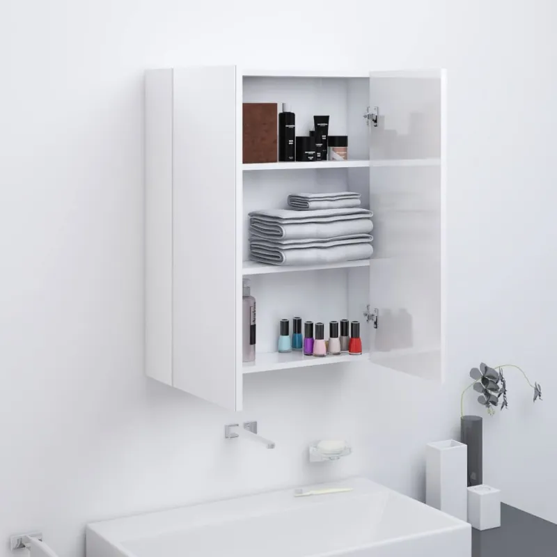 Veidrodinė vonios spintelė, balta, 60x15x75cm, MDF, blizgi