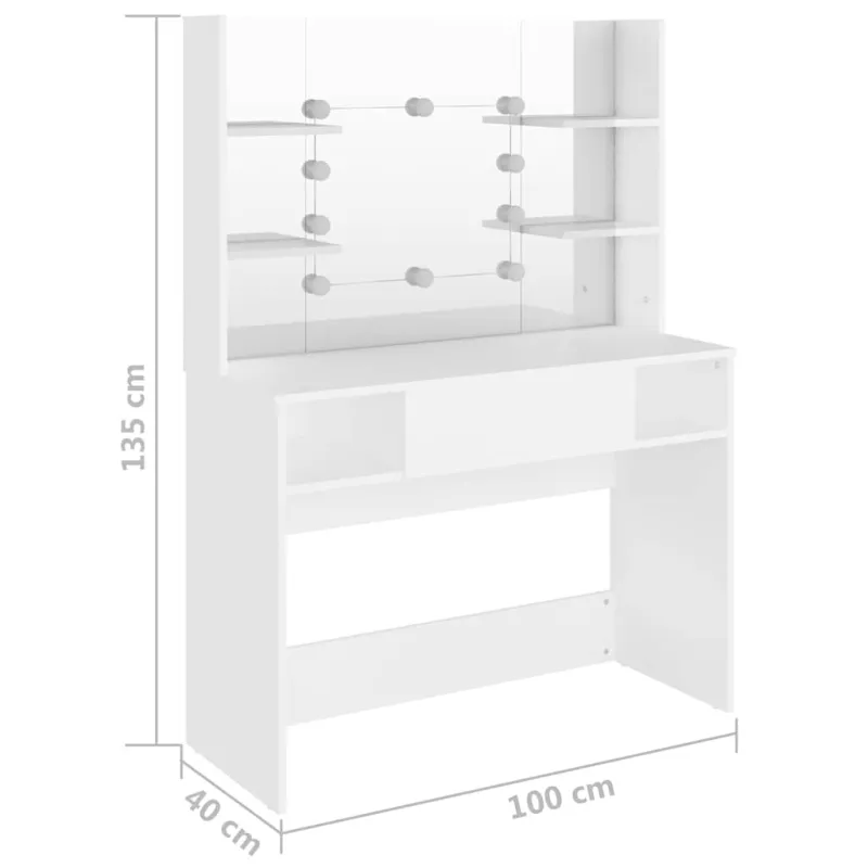 Kosmetinis staliukas su LED, baltas, 100x40x135cm, MDF