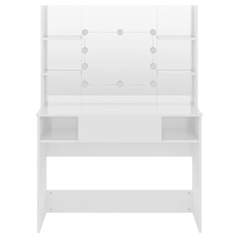 Kosmetinis staliukas su LED, blizgus baltas, 100x40x135cm, MDF