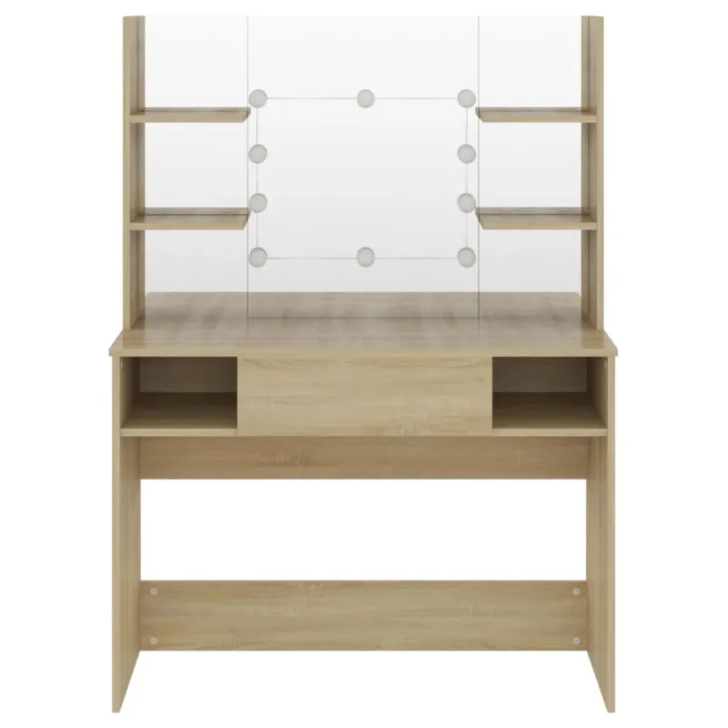 Kosmetinis staliukas su LED, ąžuolo spalvos, 100x40x135cm, MDF