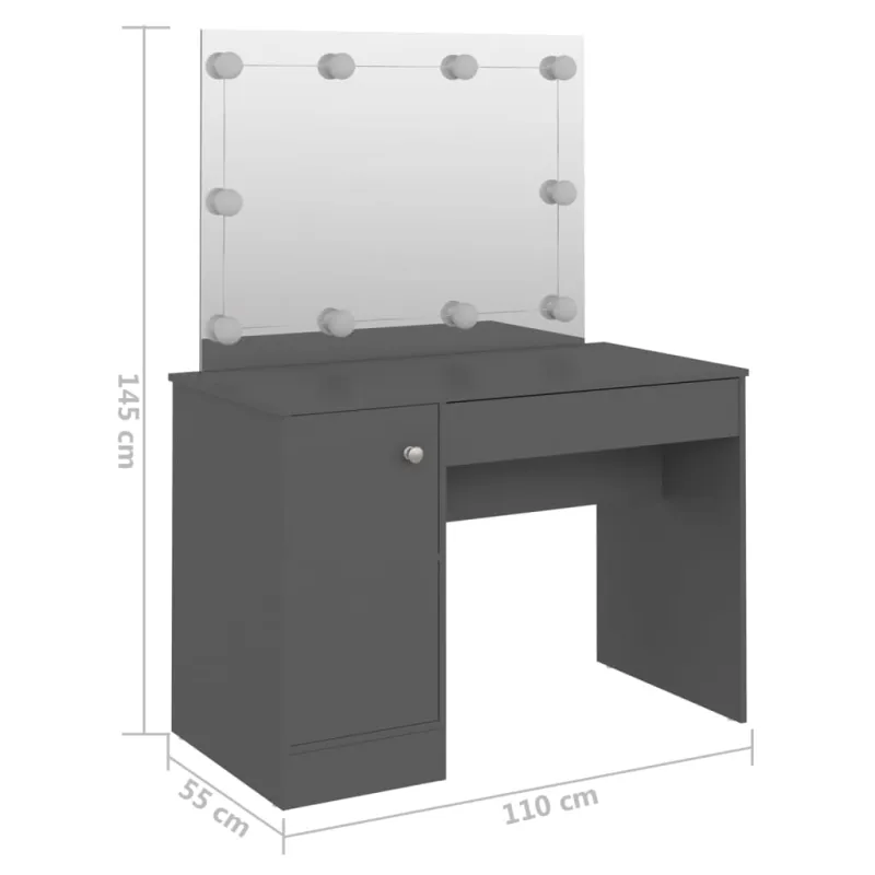 Kosmetinis staliukas su LED, pilkas, 110x55x145cm, MDF