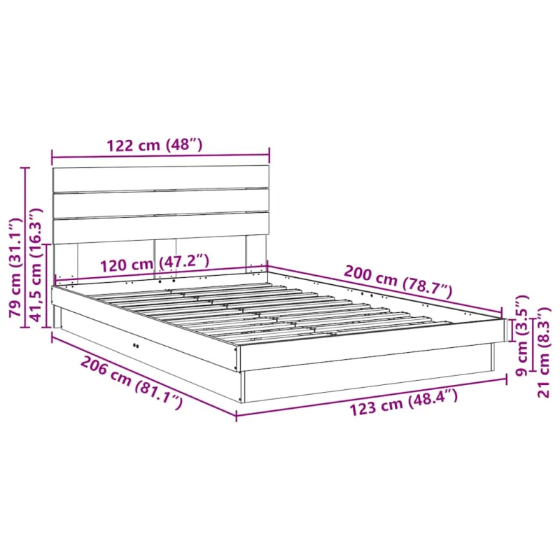 lovos rėmas su galvūgaliu be čiužinio 120x200 cm ąžuolo masyvo