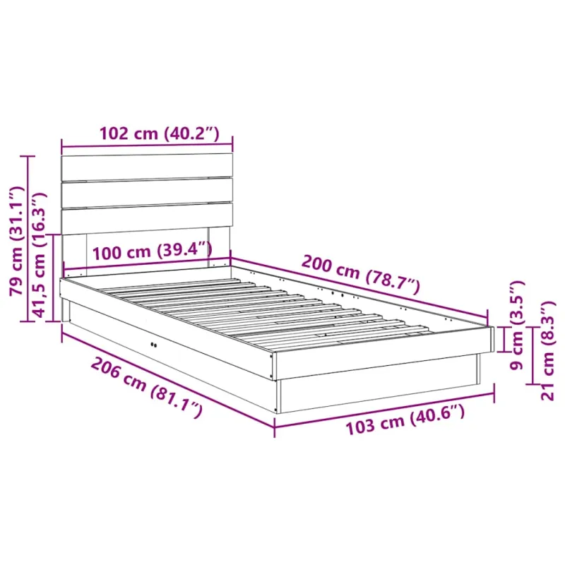 lovos rėmas su galvūgaliu be čiužinio 100x200 cm ąžuolo masyvo