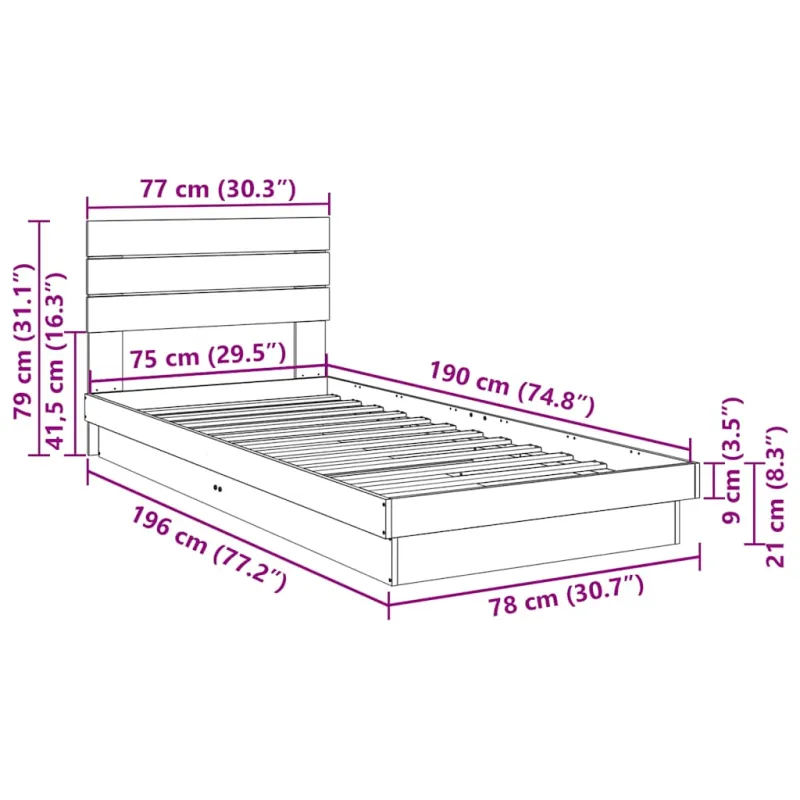 lovos rėmas su galvūgaliu be čiužinio 75x190 cm ąžuolo masyvo