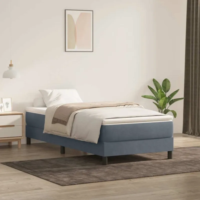 Box Spring Lova be čiužinio Tamsiai pilka 80x210 cm aksomas