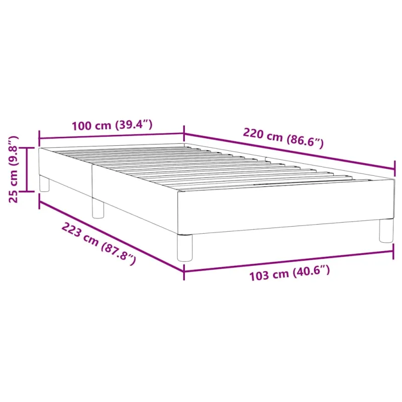 Box Spring Lova be čiužinio Juoda 100x220 cm aksomas