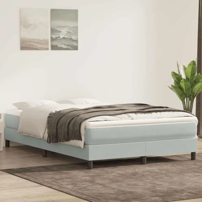 Box Spring Lova be čiužinio Šviesiai pilka 140x220 cm aksomas