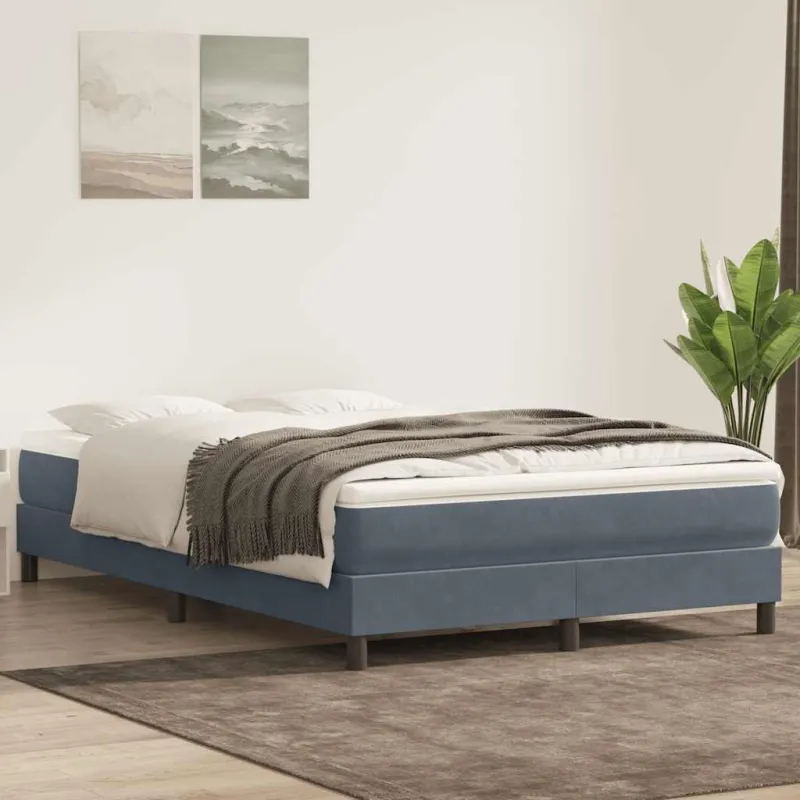 Box Spring Lova be čiužinio Tamsiai pilka 140x220 cm aksomas