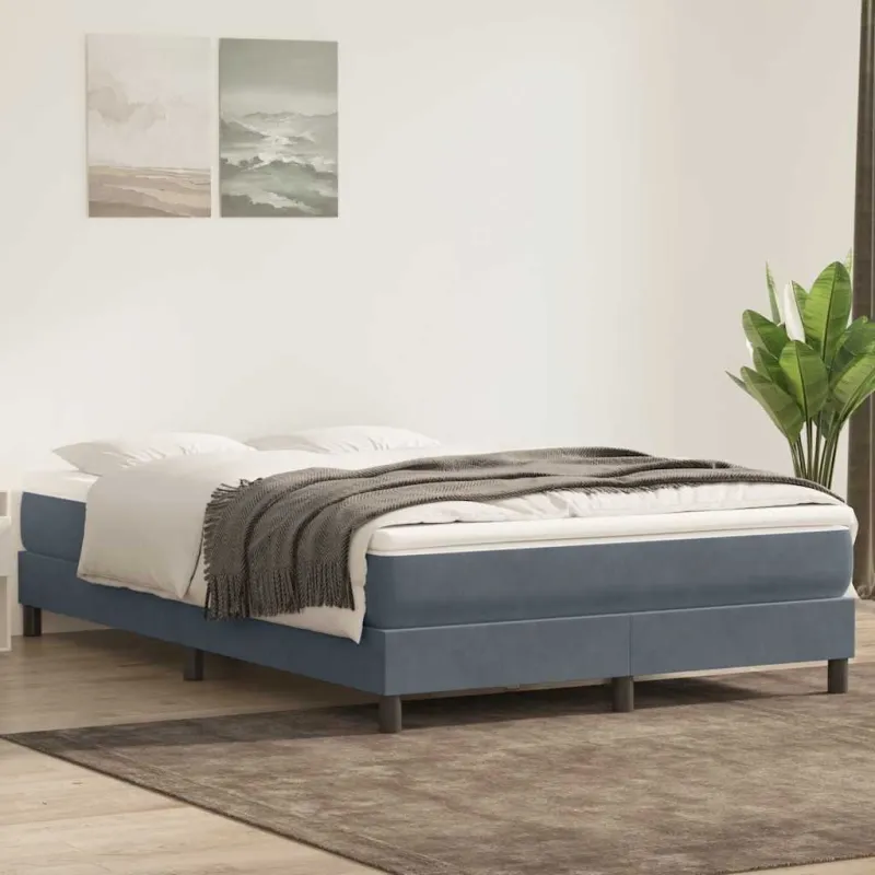 Box Spring Lova be čiužinio Tamsiai pilka 160x220 cm aksomas