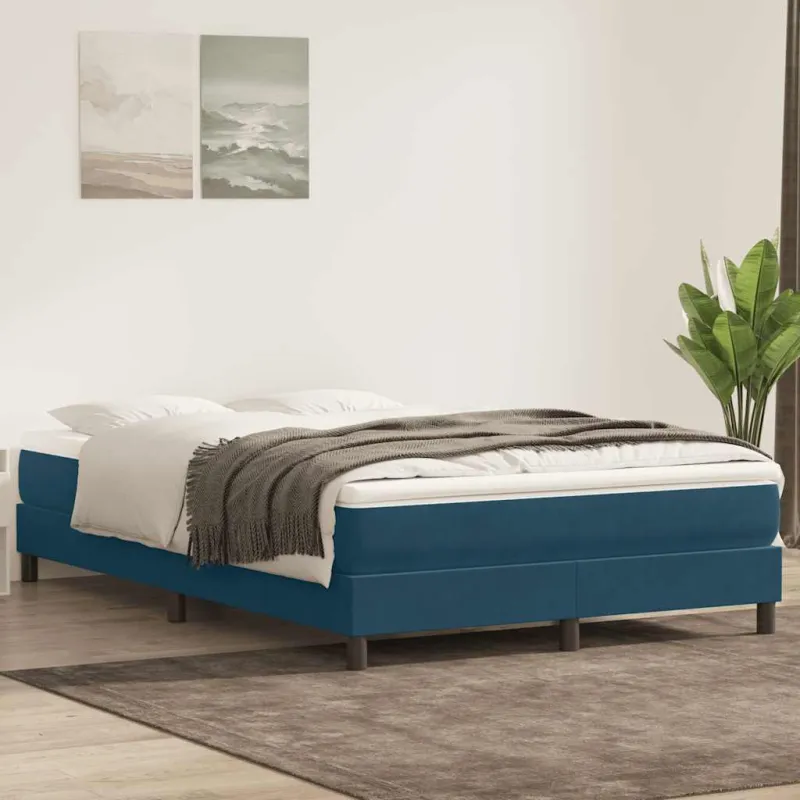 Box Spring Lova be čiužinio Tamsiai mėlyna 160x220 cm aksomas