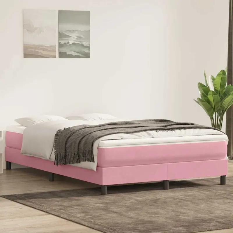 Box Spring Lova be čiužinio Rožinė 160x220 cm aksomas