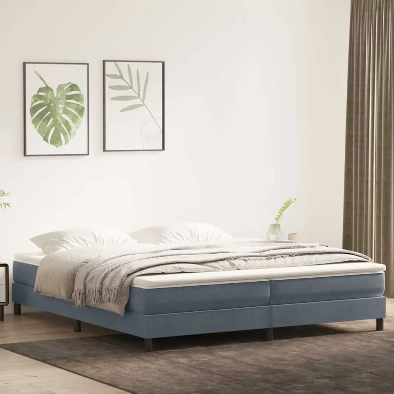 Box Spring Lova be čiužinio Tamsiai pilka 200x220 cm aksomas