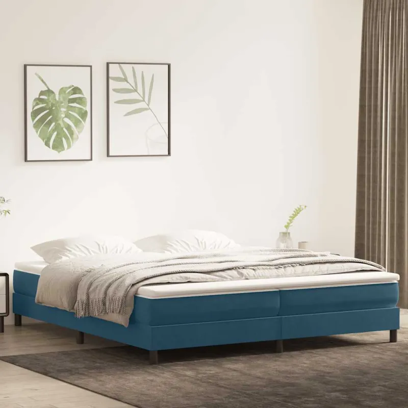 Box Spring Lova be čiužinio Tamsiai mėlyna 200x220 cm aksomas