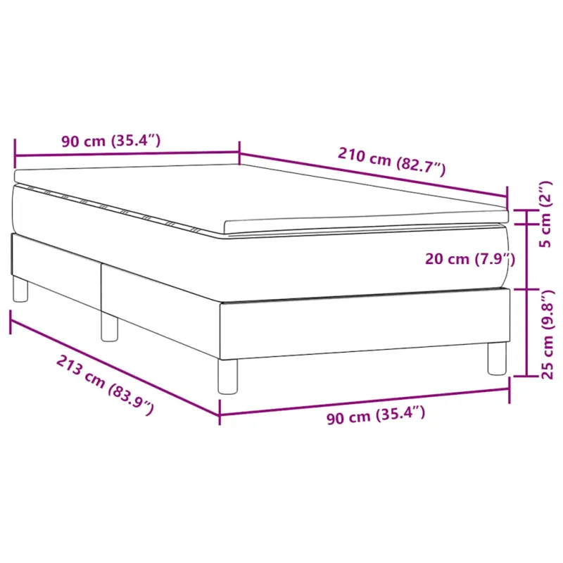 Box Spring Lova su čiužiniu Šviesiai pilka 90x210 cm Velvet
