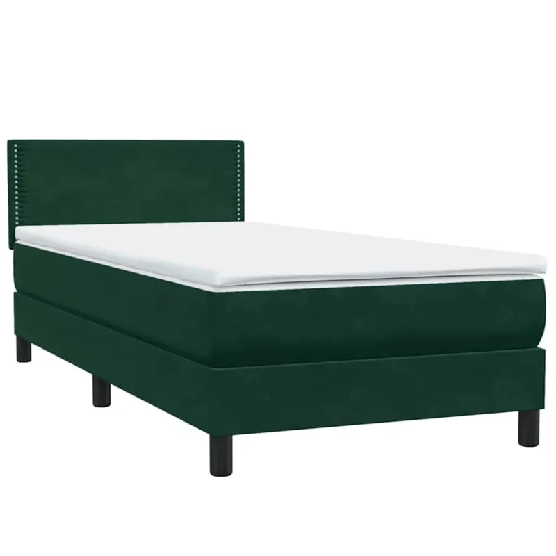 Lova su spyruokliniu/čiužiniu/LED, tamsiai žalia, 80x220 cm, aksominė