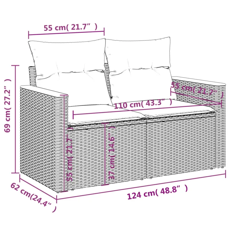 Sofakokonaisuus tyynyine, 6 osaa, hiekka, polyratasta