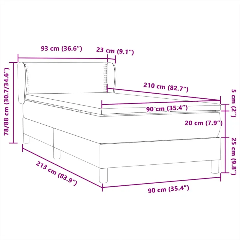 Box Spring Lova su čiužiniu Šviesiai pilka 90x210 cm Velvet