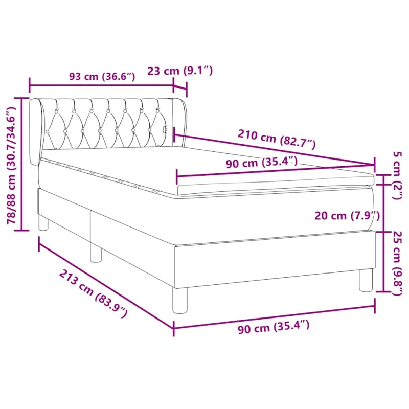Box Spring Lova su čiužiniu Šviesiai pilka 90x210 cm Velvet