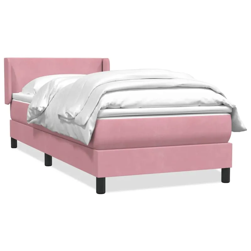 Lova su spyruoklėmis ir čiužiniu, rožinė, 90x220 cm, aksomas