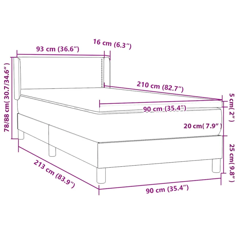 Box Spring Lova su čiužiniu Šviesiai pilka 90x210 cm Velvet