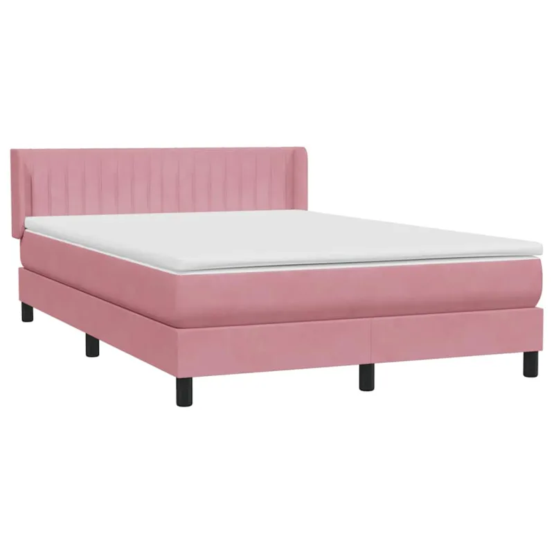 Lova su spyruoklėmis ir čiužiniu, rožinė, 140x210 cm, aksomas