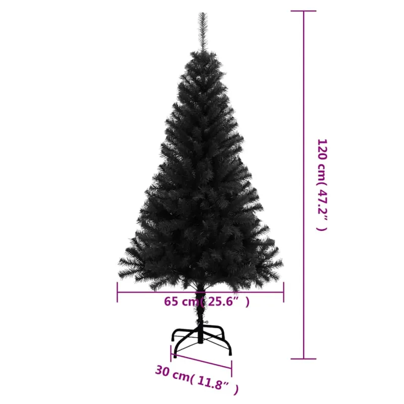 Dirbtinė Kalėdų eglutė su stovu, juodos spalvos, 120cm, PVC