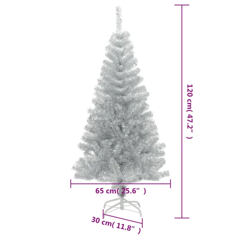 Dirbtinė Kalėdų eglutė su stovu, sidabrinės spalvos, 120cm, PET