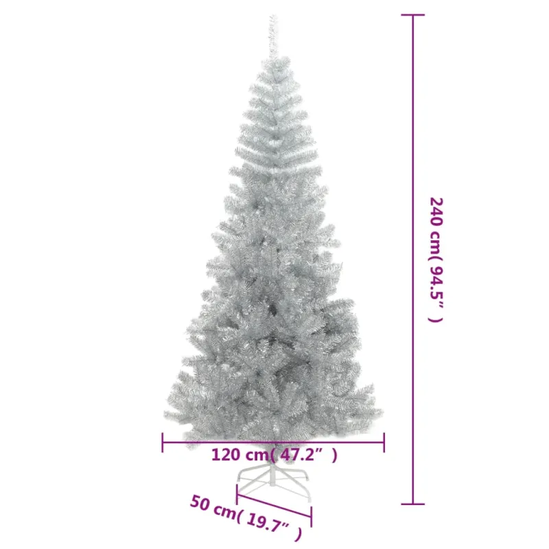 Dirbtinė Kalėdų eglutė su stovu, sidabrinės spalvos, 240cm, PET
