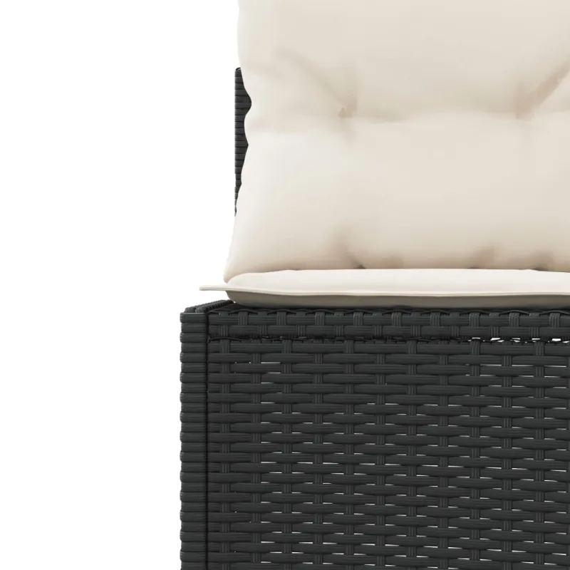 Sodo sofa su stalu/pagalvėlėmis, juoda, poliratanas, pusapvalė